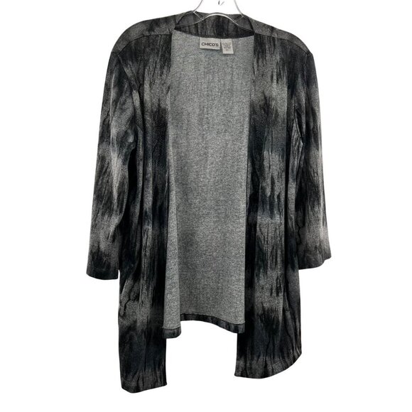 Chico's 3/4 Sleeve Gray Shimmer Open Cardigan Size Small Pockets - Picture 1 of 8